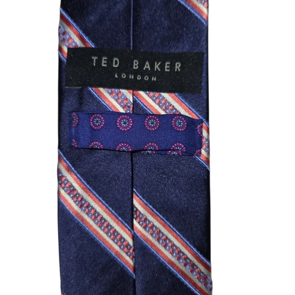 Ted Baker London 100%‎ Silk Tie | Navy Blue Red Stripes